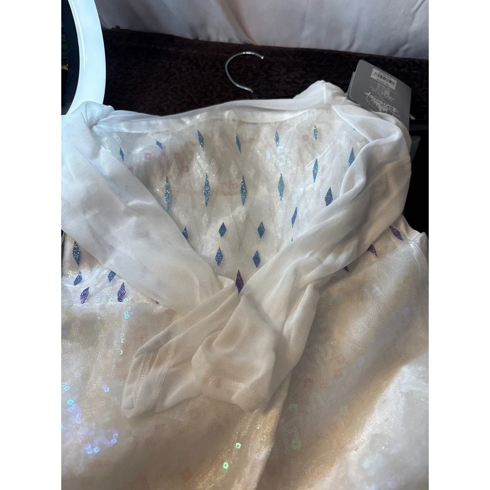 Disney Frozen Elsa Costume Dress Girls Size 5/6 White Blue Sequin Sparkle NWT - Picture 7 of 7